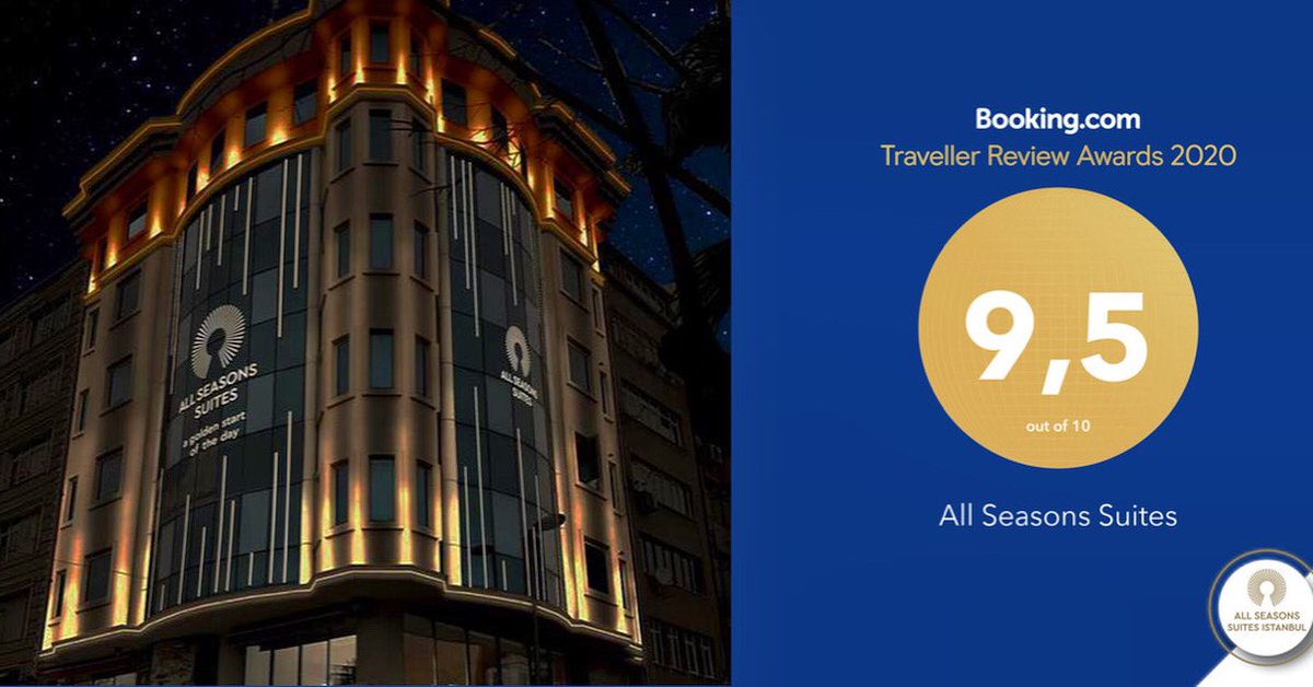We’ve Been Awarded A <a href="/bookingcom/">Booking.com</a> Traveller Review Awards 2020’ 

🏆 9,5 out of 10 🏆

Bizi bu ödüle layık gören tüm misafirlerimize gönülden teşekkür ederiz.

#agoldenstarttotheday
🌍 allseasonssuites.com
#AllSeasonsSuitesİstanbul #bookingcom #istanbul #morethananumber
