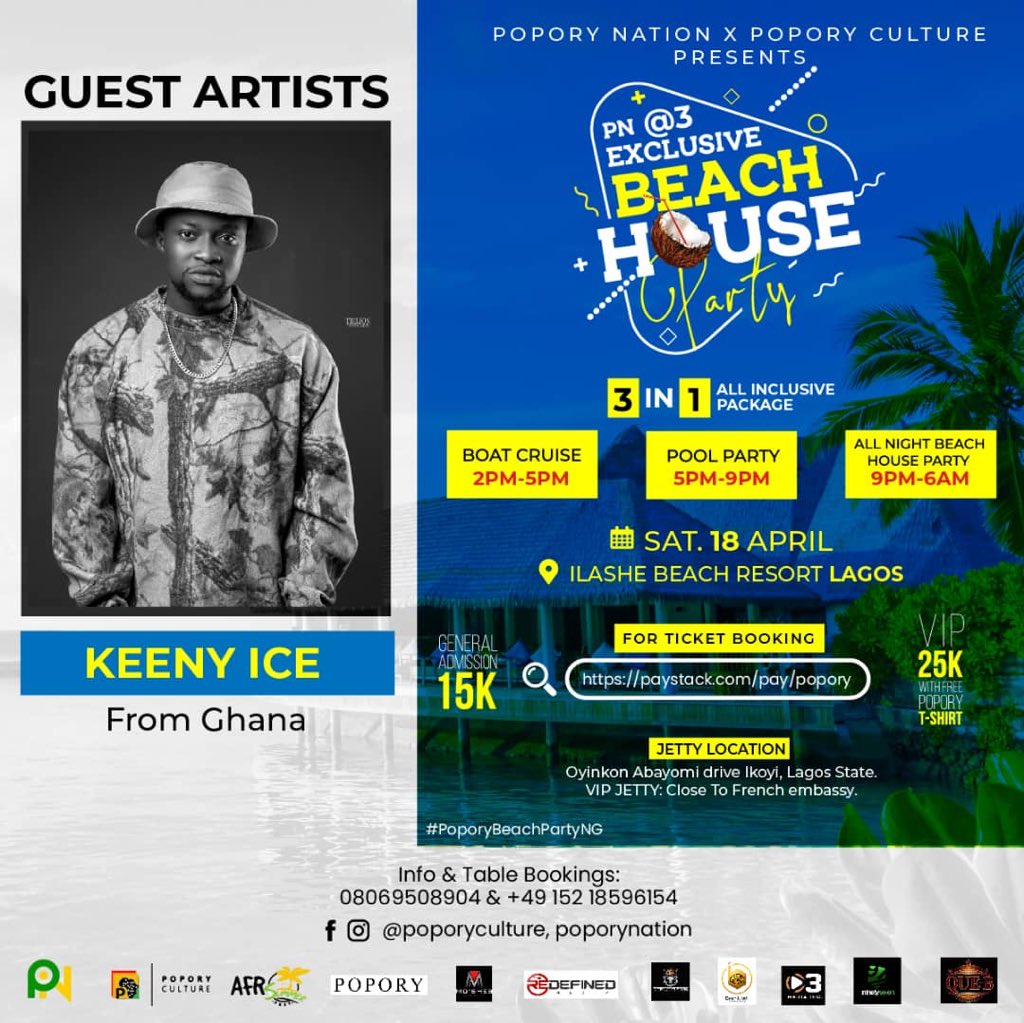 afrosummerfest's tweet photo. Ghana Next Rated act &amp; seria award winner @keenyIce Will be Joining us all the way from Ghana on April 18th at Ilashe Beach Resorts Lagos 🇳🇬 for #PoporyBeachPartyNG  

Get your tickets here > https://t.co/pXavrHqJWi inquires? Call: 08069508904 or Whatsapp: +4915218596154 https://t.co/Y5iYl80sRr