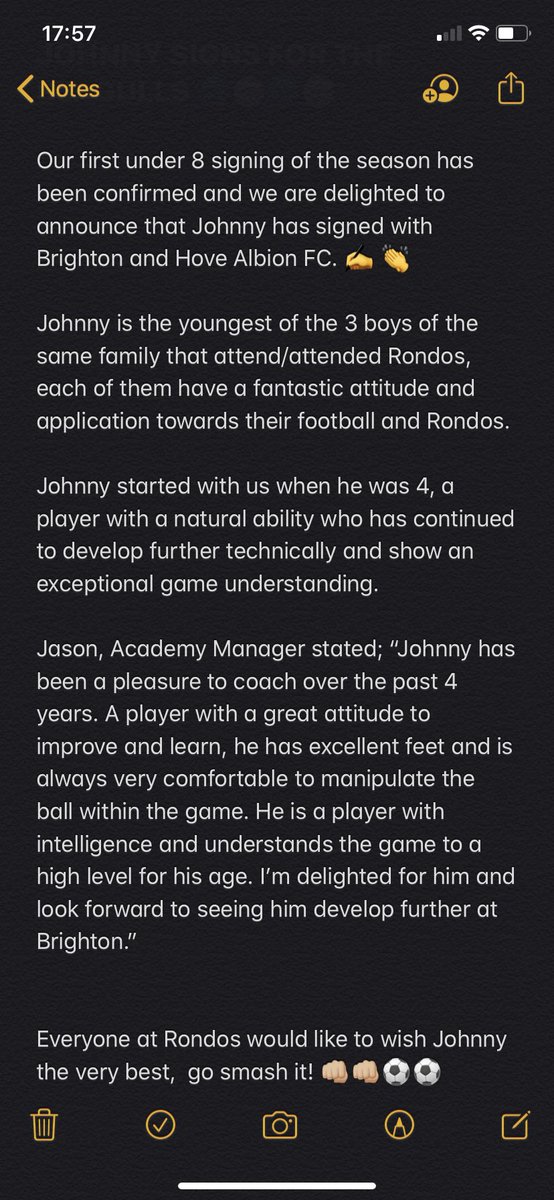 RondosAcademy's tweet photo. JOHNNY SIGNS FOR THE SEAGULLS 🔵⚪️🔵⚪️
Our first under 8 signing of the season has been confirmed and we are delighted to announce that Johnny has signed with Brighton and Hove Albion FC. ✍️👏
#ProSigning #PlayerDevelopment #BeTheBestYouCanBe #RondosFamily #RondosMoments #BHAFC https://t.co/XKIOLPeUPE