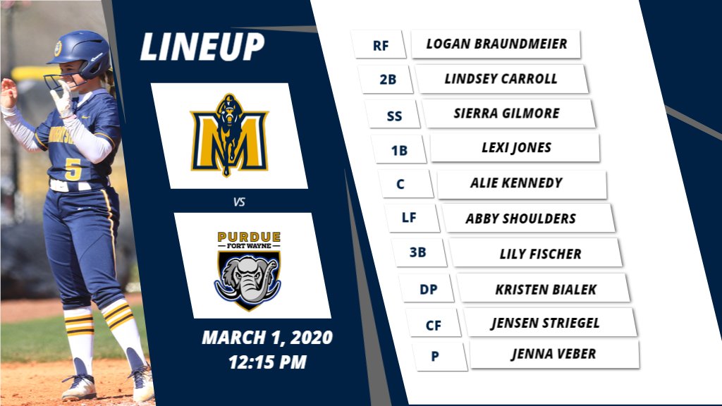 Here is your RACER STARTING LINEUP for Sunday's first game against Purdue Fort Wayne. First pitch is set for 12:15 PM🥎️

#WeAreRacers🏇 

LISTEN LIVE 📻: bit.ly/2VjHa8d
