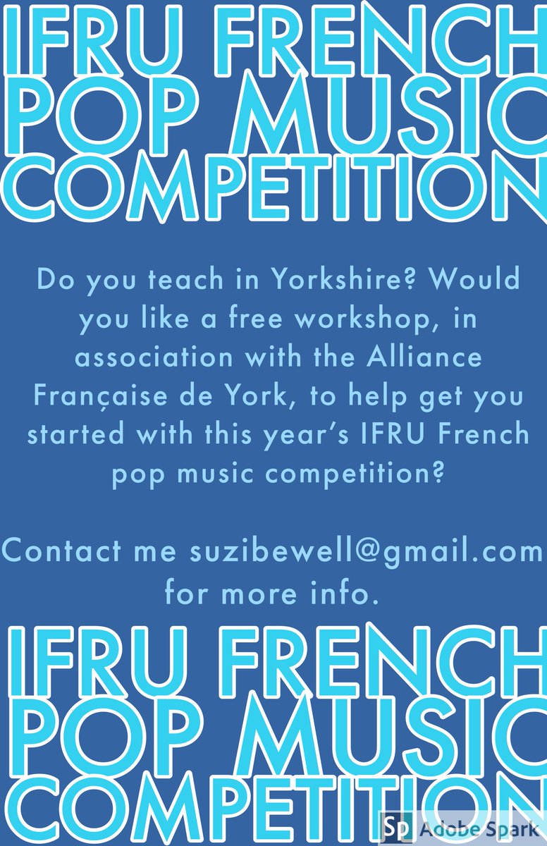 Free school workshops in association with <a href="/AFdeYork/">Alliance Française de York</a> and <a href="/ifru_london/">Institut français UK</a> 
✅Are you keen to enter this year’s French Pop Music competition?
✅Do you live in the Yorks area? If so please get in touch ASAP. I’ll be more than happy to support you and get you started! Pls share. #mflchat