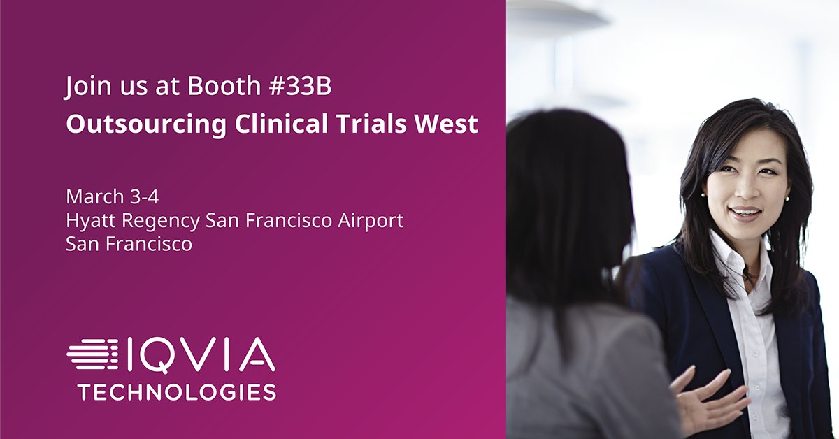 IQVIA_global's tweet photo. Headed to San Francisco? Join us at #OCTWEST, booth 33B to meet our #IQVIATech experts and learn how we can help you become a #SponsorOfChoice with our best in class solutions for #eConsent, site payments and trial design &amp; planning: https://t.co/L03kL86gWs #HappySites https://t.co/5qohDxx02K