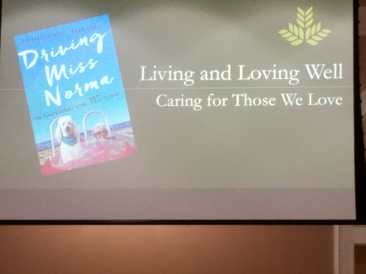 DocJim123's tweet photo. Great inspiration from the story of Driving Miss Norma. True story of choosing to live life to the fullest every day. Thank to @myNGHS & #RespectingChoices team. Hope more folks attend. #EndofLife #NGMCIMRESIDENCY @ngmcgme Ramie Liddle autographs 1 for faculty Donna Whitfield. https://t.co/xJK4jdyOJP