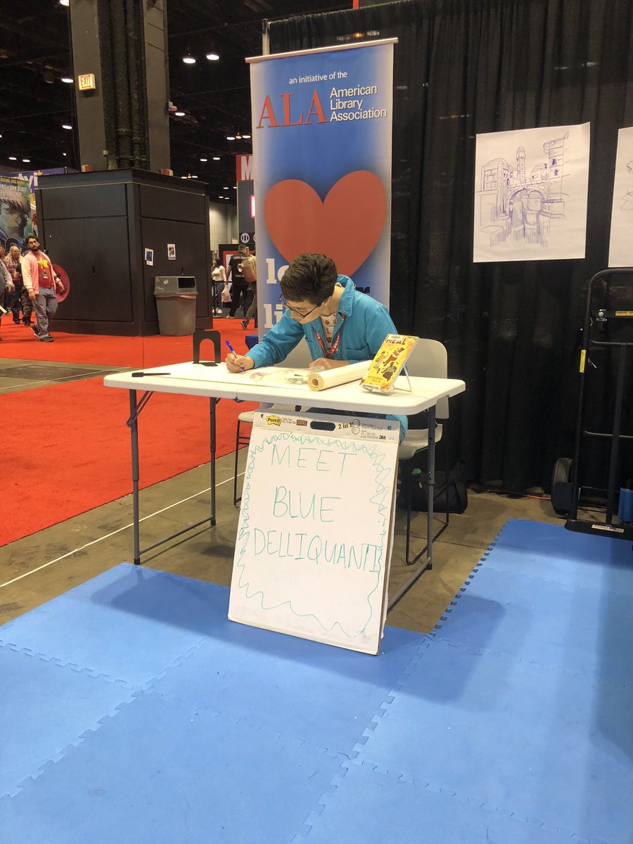 libcomix's tweet photo. Come draw with @bluedelliquanti at the #LibPopUp 😊 #C2E2Lib #libcomix https://t.co/f3OVo84QZX