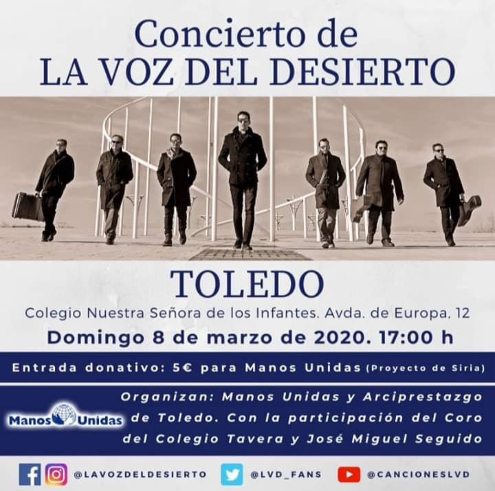 <a href="/JovenesArciTole/">Jóvenes Arciprestazgo Toledo</a> y <a href="/ManosUnidasONGD/">Manos Unidas ONGD</a> vamos calentando motores para el concierto de <a href="/LVD_fans/">La Voz Del Desierto</a> el próximo domingo. Compra tu entrada esta semana o en taquilla el día del concierto!
