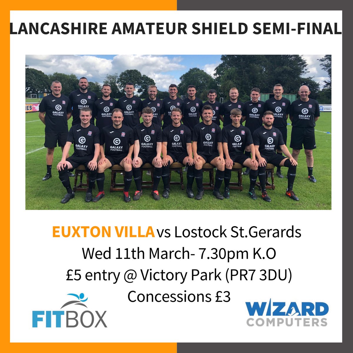 EuxtonVillaFC's tweet photo. A big month of football ahead (weather permitting) but none more important than our semi final vs @LSGFC on Wed 11th March @ Victory Park (home of @chorleyfc) with a 7:30pm kick off. 

We hope that as many people as possible can join us and see Villa reach the final! (🤞)

🧡🖤 https://t.co/hlWgc5EUYq