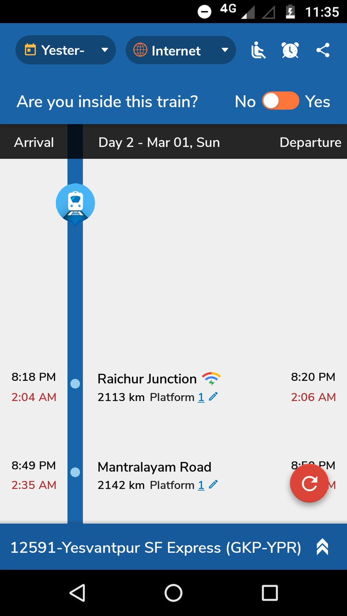 Train no. 12591 GTK to YPR is delayed by 6hrs today. And we are waiting here in Mantralaya since 6hrs. Dear <a href="/PiyushGoyal/">Piyush Goyal</a> sir we need compensation for out valuable time. <a href="/RailwaySeva/">RailwaySeva</a> <a href="/IRCTCofficial/">IRCTC</a>

And <a href="/PMOIndia/">PMO India</a> please look into this.

Below screenshot fyr..