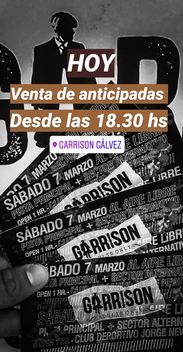 garrison_galvez's tweet photo. Despedimos el verano en #Garrison.
Hoy venta de anticipadas. A partir de las 18.30 hs https://t.co/AJ4hIzUdwe