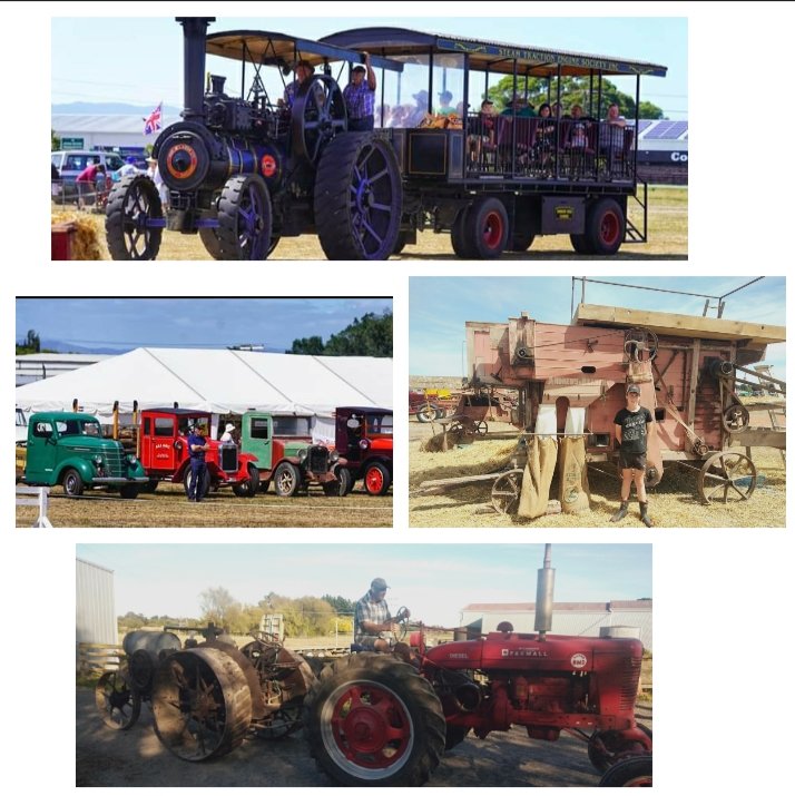 FarmRobotic's tweet image. Manawatu vintage ag expo over the weekend at #Manfeild Poppa took along a fair bit of gear. Flynn in front of Poppa's wheat seperator (I need to find out the actual name)🧐
