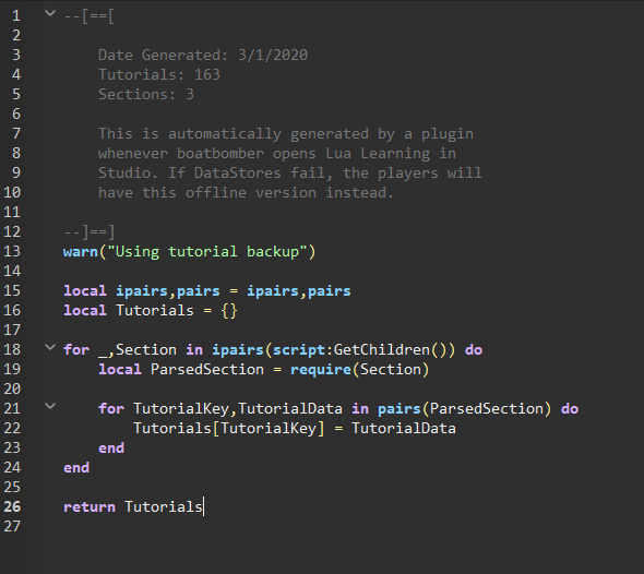 Boatbomber On Twitter Wrote A Plugin That Automatically Generates A Module Backup Of Lualearning S Tutorials If Datastores Fail It Ll Use The Backup So You Still Get To Read Tutorials Robloxdev Roblox Https T Co P0flgoqozf - datastore roblox tutorial
