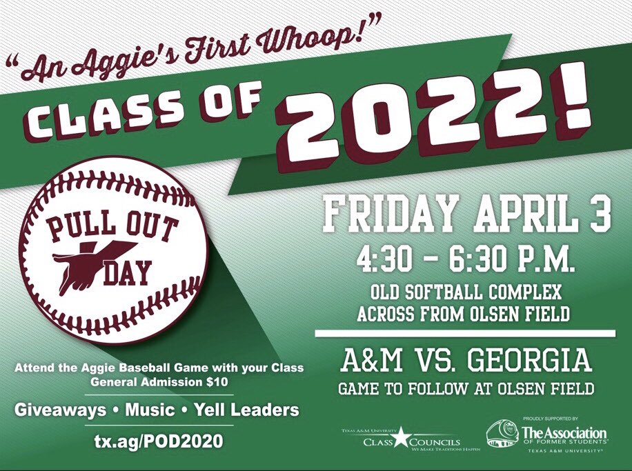 pulloutday22's tweet photo. IT’S FINALLY HERE. The official date of Pull Out Day for the Class of 2022 is Friday, April 3rd at the old softball complex! WH**P! ⁣#TAMU22 @TAMU_2022 https://t.co/QEF3AT4mLp