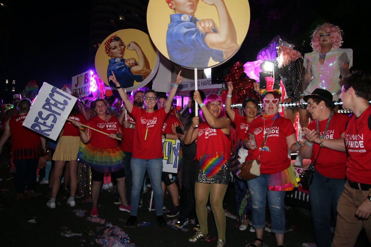 mahla_c's tweet photo. This year’s @sydneymardigras theme was ‘What Matters’. Unions have always stood for the things that matter including fairness and equality 🌈 https://t.co/hN6kv63bHn