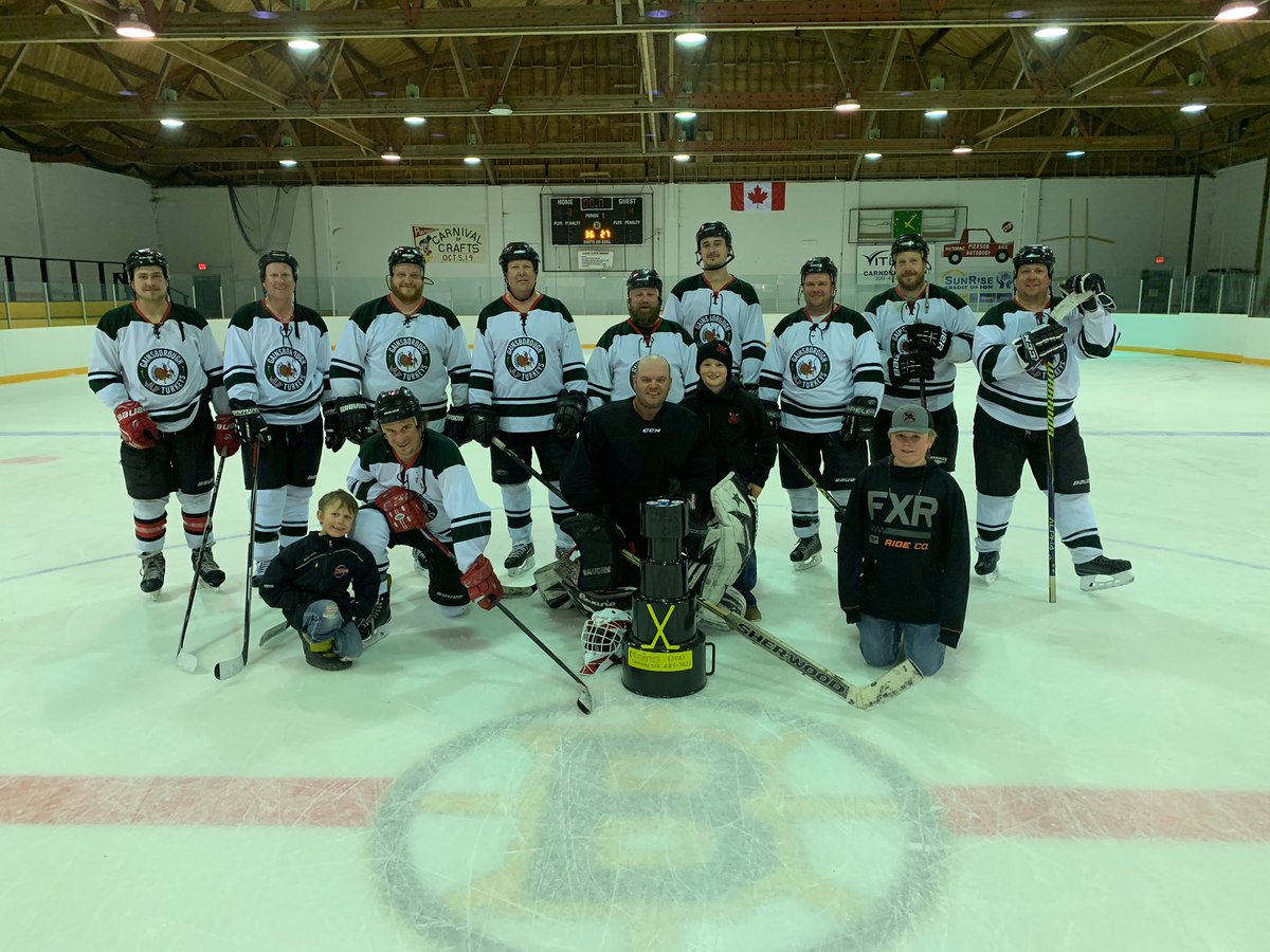 After 5 years of futility the prestigious Mains Cup will finally make its way to the west side of the border as the pugilistic Gainsborough Wild Turkey’s won the 6th annual Rec Hockey Tournament. Thank you to all the teams who attended to help keep our small town rink alive!