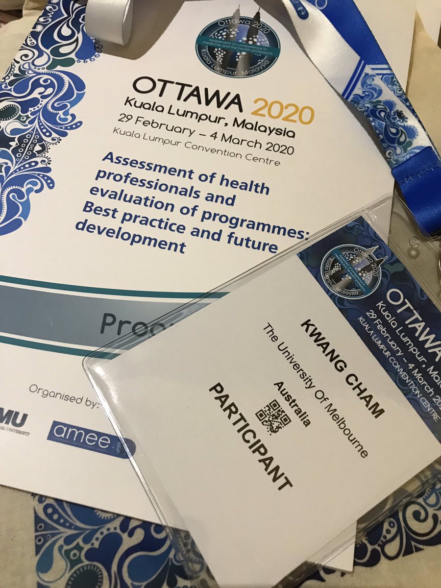 DrKwangCham's tweet photo. Looking forward to my 1st #Ottawa2020 presentation on object-based learning and work on #eosce with Rebecca from the Dental School. #ethics #professionaldevelopment #clinicalreasoning #feedback @UniMelbDOVS @UniMelbMDHS @unimelb @OptometryAus @AMEE_Online https://t.co/7ctpw0u9EH