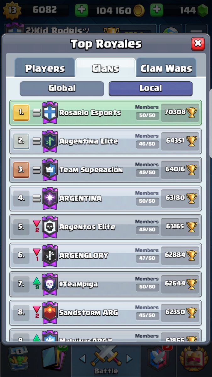 Primer clan Argentino en llegar a mas de 70k de copas!! Y posicionandonos top 15 del mundo 🌍