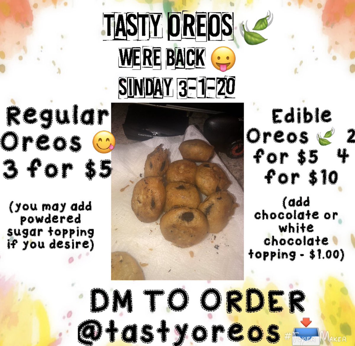 TastyOreos's tweet photo. DM TO ORDER 🍃 https://t.co/agjqV0tpcX