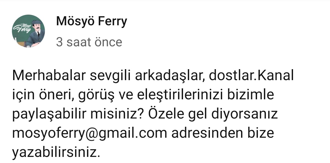 Yorumlarınızı, öneri ve görüşlerinizi Dm yoluyla iletebilirsiniz sevgili dostlar.