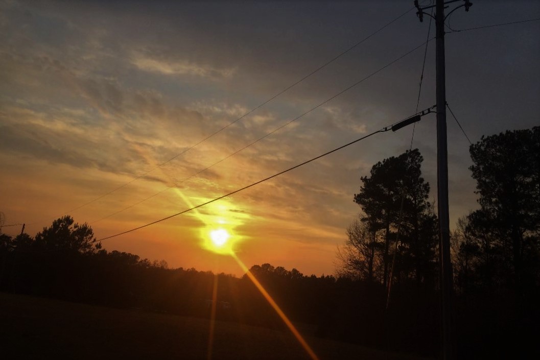 ssdoss56's tweet photo. March 1 2020 - North of Pinson, Jefferson County AL - Country road #sunset, with an old cell phone between the power lines  - #alwx #weather @DossJerry @spann @gannweather @weswyattweather @AdrianWVTM13 #ShareYourWeather @ThePhotoHour https://t.co/CVR5Xg106D