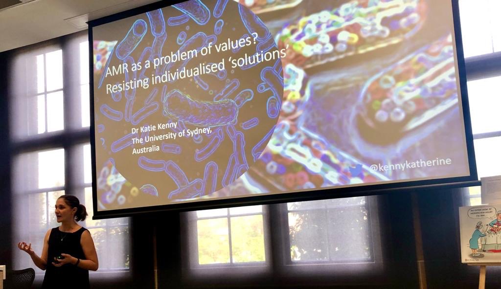 BroomAlex's tweet photo. @kennykatherine talks values and AMR, temporal myopia and the individualisation of everyday life #AMRSocialScience @Usyd_ssps https://t.co/yyvmc5dcN1