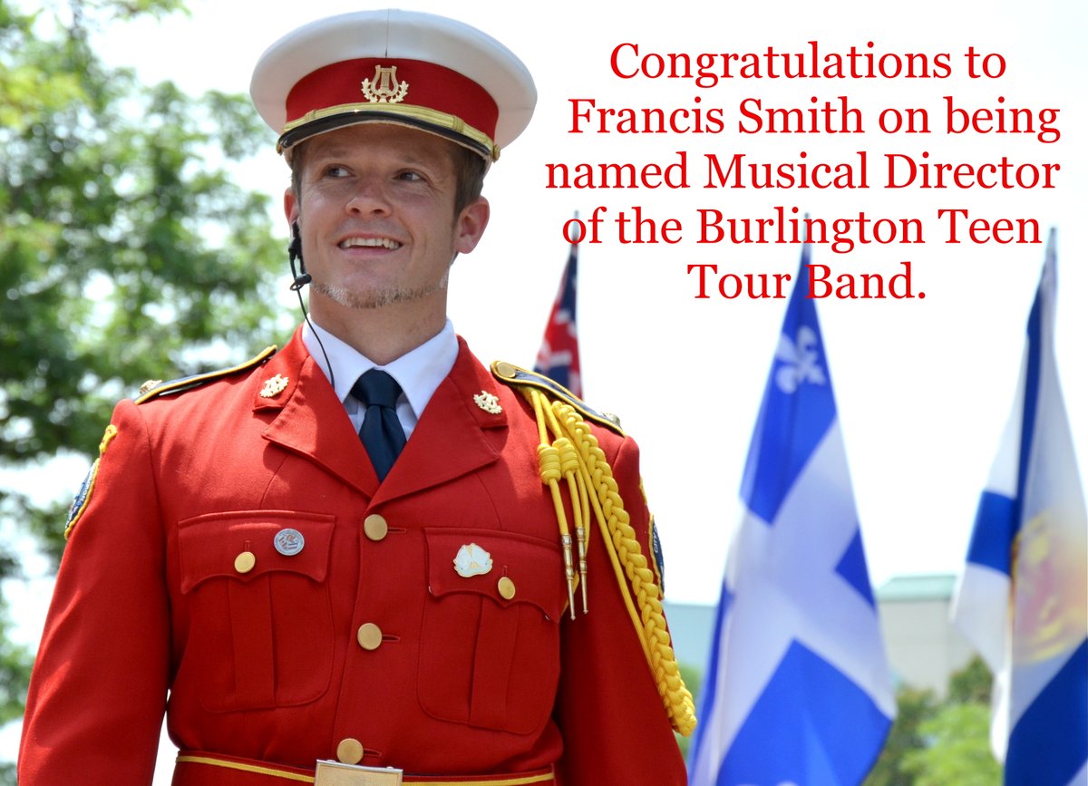 BTTBAlumni's tweet photo. Congrats again to Alumnus Francis Smith on his appointment as Director of Music for the Burlington Teen Tour Band. #BurlOn @BTTB1 @BTTBBoosters https://t.co/yhd2BxLPa1