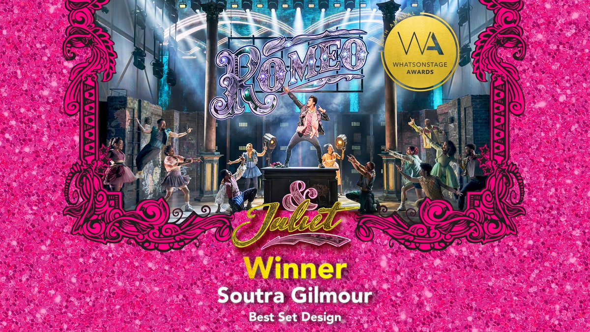 julietmusical's tweet photo. For bringing the worlds of Shakespeare and pop together on the #WestEnd, the @WhatsOnStage Award for Best Set Design goes to Soutra Gilmour for &amp; Juliet! 🙌

#WOSAwards https://t.co/iwuaggHxts