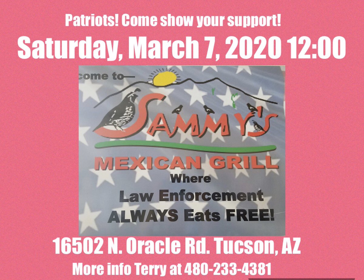 LamarWarRoom's tweet photo. Owners Betty &amp; Jorge Rivas are being harassed, threatened &amp; boycotted for going to show support to President Trump at Phoenix Rally! 

Join us next Saturday for Patriots Day at Sammy’s Mexican Grill to show these great Americans Support. Owners of @chilttepica will be there also! https://t.co/QodPzmsNAf