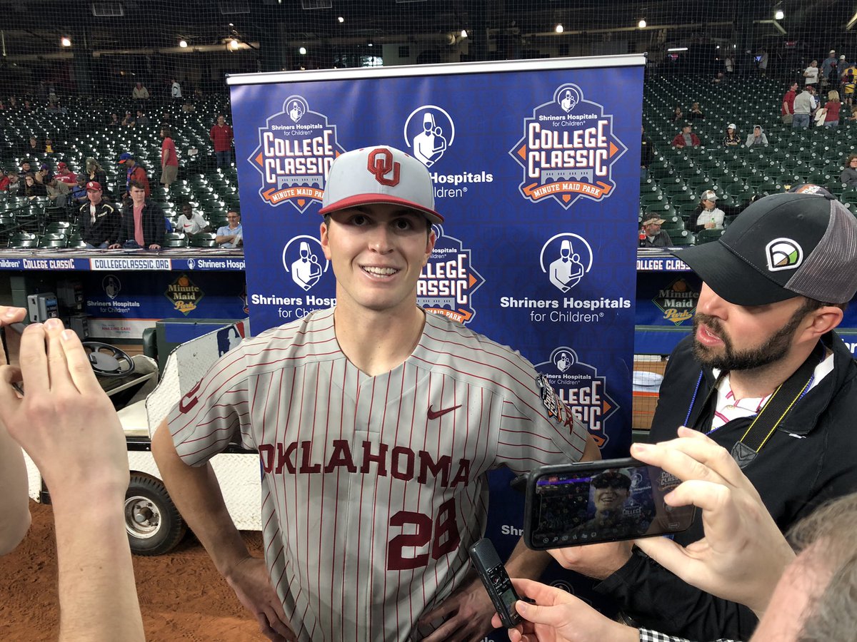 OU_Baseball's tweet photo. Man of the hour ➡️ @DaneAcker https://t.co/owV38PuQq4