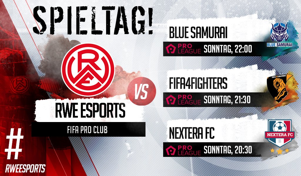 Und es geht wieder los! Unsere Jungs in rot-weiss sind gerade auf dem Platz und treten heute gleich 3x an! 
Ihr könnt natürlich wie immer, live zuschauen!🇮🇩 #rweesports 🎮

📺 Livestream:
twitch.tv/rwe_sipan95x