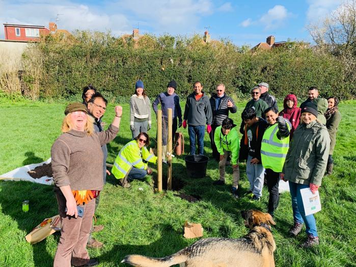 HestonActionG's tweet photo. 3 hours, 27 HAG volunteers, the HAG dog, one tepee, 45 samosas, an urn of tea, five trees from @ProjectOrchard and the support @LBofHounslow - and we now have a very lovely 'Heston Orchard' again. ☺ https://t.co/xt9Mz3LWvd