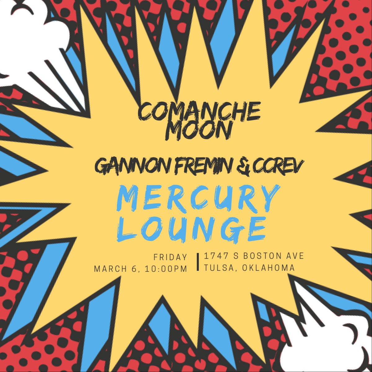 CCRevenue's tweet photo. This Friday we’ll be back @themerc_tulsa with @comanche_moon!
#partyintulsa #ccrev #mercurylounge #comanchemoon #livemusic #reddirt https://t.co/SVReyRopNW