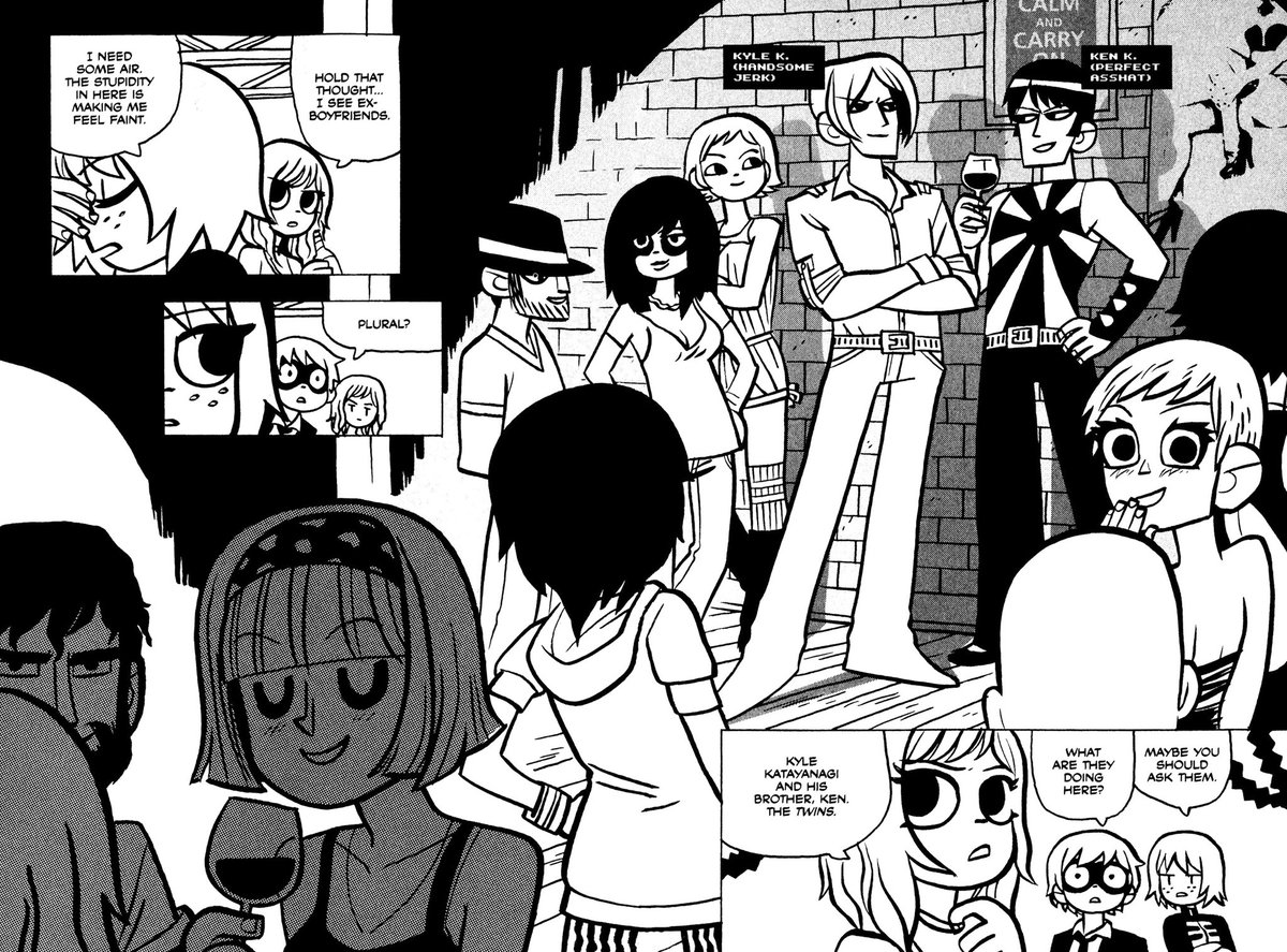 @marinscos Everything past book 3 in scott pilgrim blew my mind and changed how I drew forever. He uses these super thick brushes- it lets him so use such simple grays and still get away with character clarity. I don't have to post my favorite refs, because ANY page in book 5 is gorgeous 