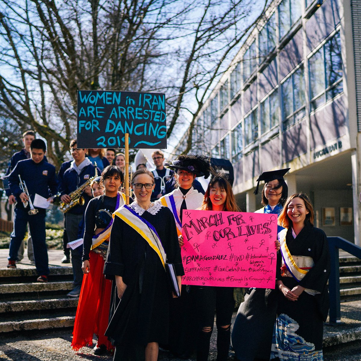 ubctmb's tweet photo. The Thunderbird Marching Band will be performing for Women's Day on March 5th! Come and show your support 💪

 A big thanks to @ubcartsculture for these photos! 

#ubctmb #womensday #womensday2020 https://t.co/FFdNXL5Vtb