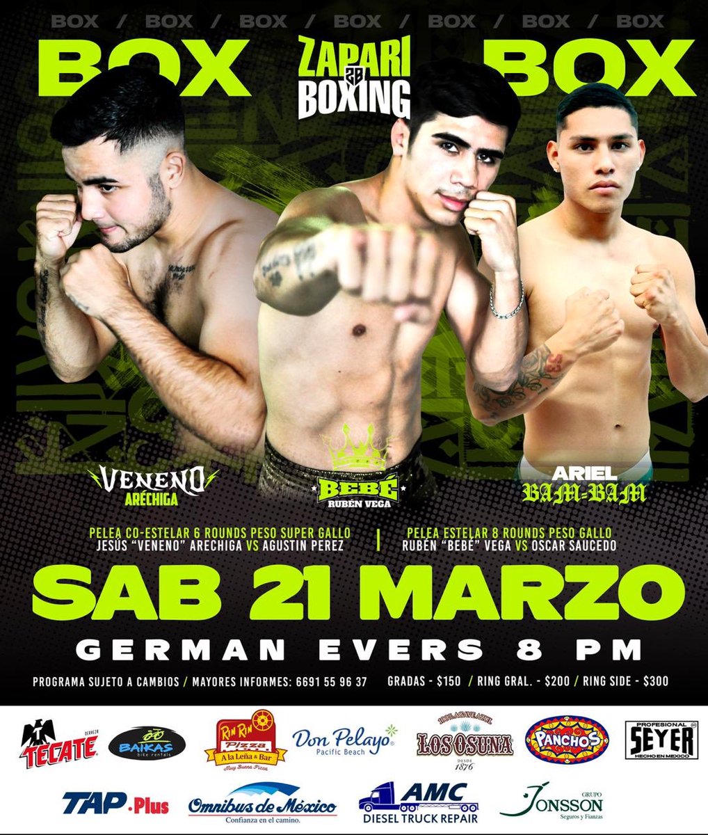 HectorZapari's tweet photo. Sábado 21 de Marzo Noche De Peleas, 🔜 en Mazatlán, Sinaloa. Con la Nueva Generación del establo, prospectos en curso... 🔝🥊🔥🇲🇽 #boxeomexicano #boxing #ZapariBoxingPromotions #escueladeboxeomexicano #StayFocus #trainingcamp https://t.co/JQelJPJpHv