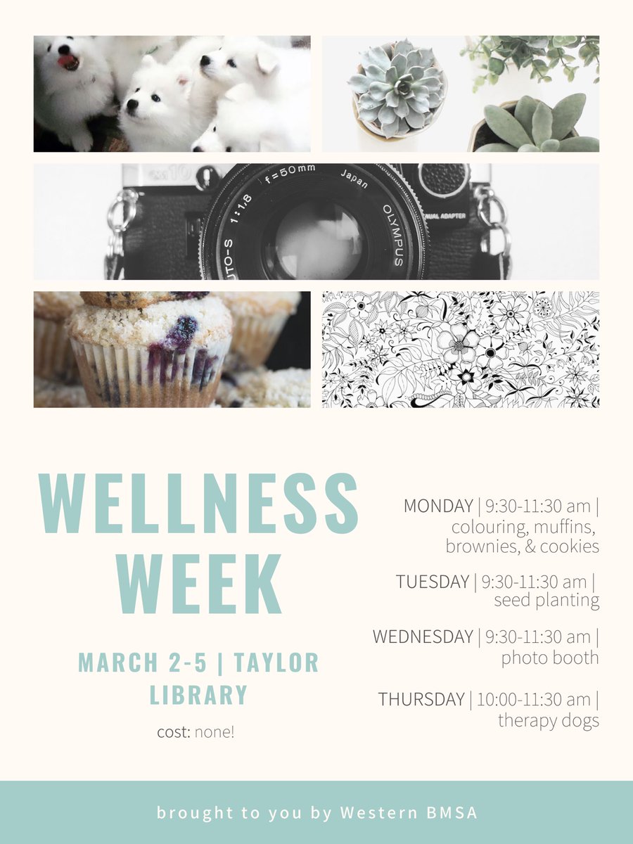 bmsawestern's tweet photo. it’s time for another wellness week! next week we will be having events every day, drop by taylor library and don’t miss out😁😁 https://t.co/oJUB7EObmG
