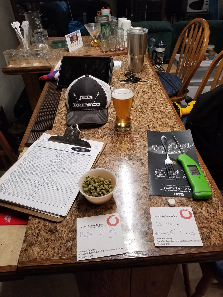 With the "ole man winter" in retreat today, we decided it was a great day to work on a few recipes. 

Citra-Pils SMaSH Beer, &amp; Red Eye Raspberry Wheat in the works. 

Nice lunch from Dirty-Dogz while boiling too! 

#SupportSmallBiz

#Cheers

#CraftBeer