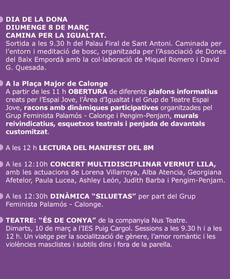 Activitats durant la setmana del #8M a Calonge- Sant Antoni entre les quals hi participarem! #Calonge #SantAntoni   #penjaeldavantal