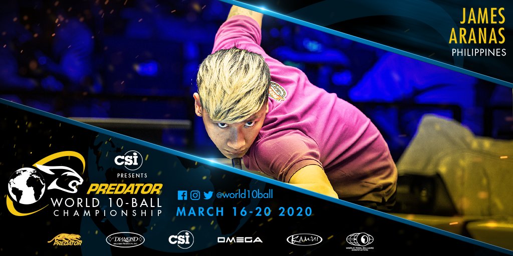 PBilliardSeries's tweet photo. We can't wait to watch the talented James Aranas, one of the newest #PredatorPros, try to conquer his first World Championship Title https://t.co/KTN3nOet2d