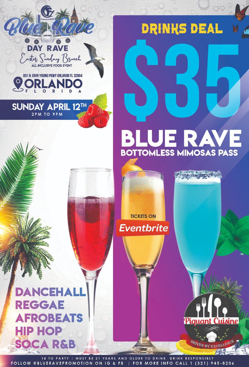 $35 AYCE & AYCD #Orlando #UCF #BlueARaveDayRave #BottomlessMimosas