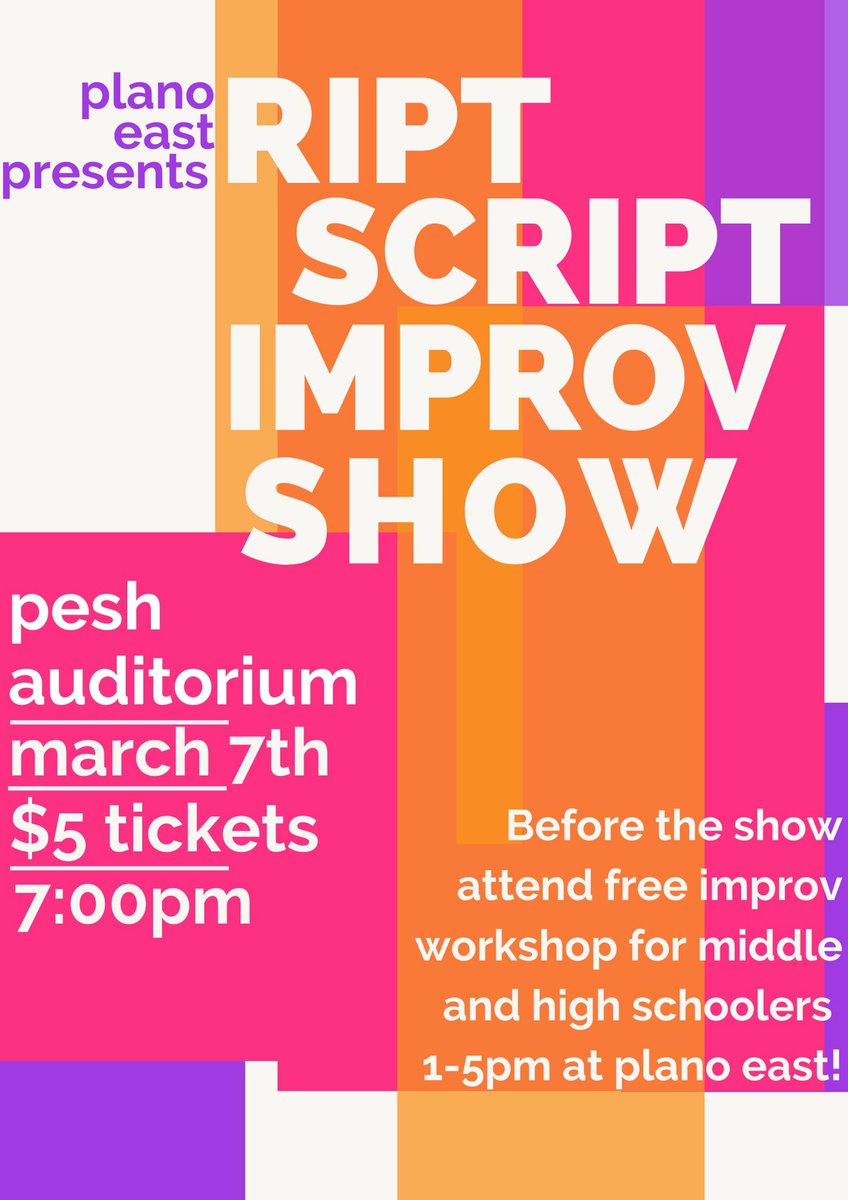 Get ready for an improv filled weekend. March 7th we have our annual FREE improv workshop 1-5pm and our Ript Script Improv Show at 7pm!!