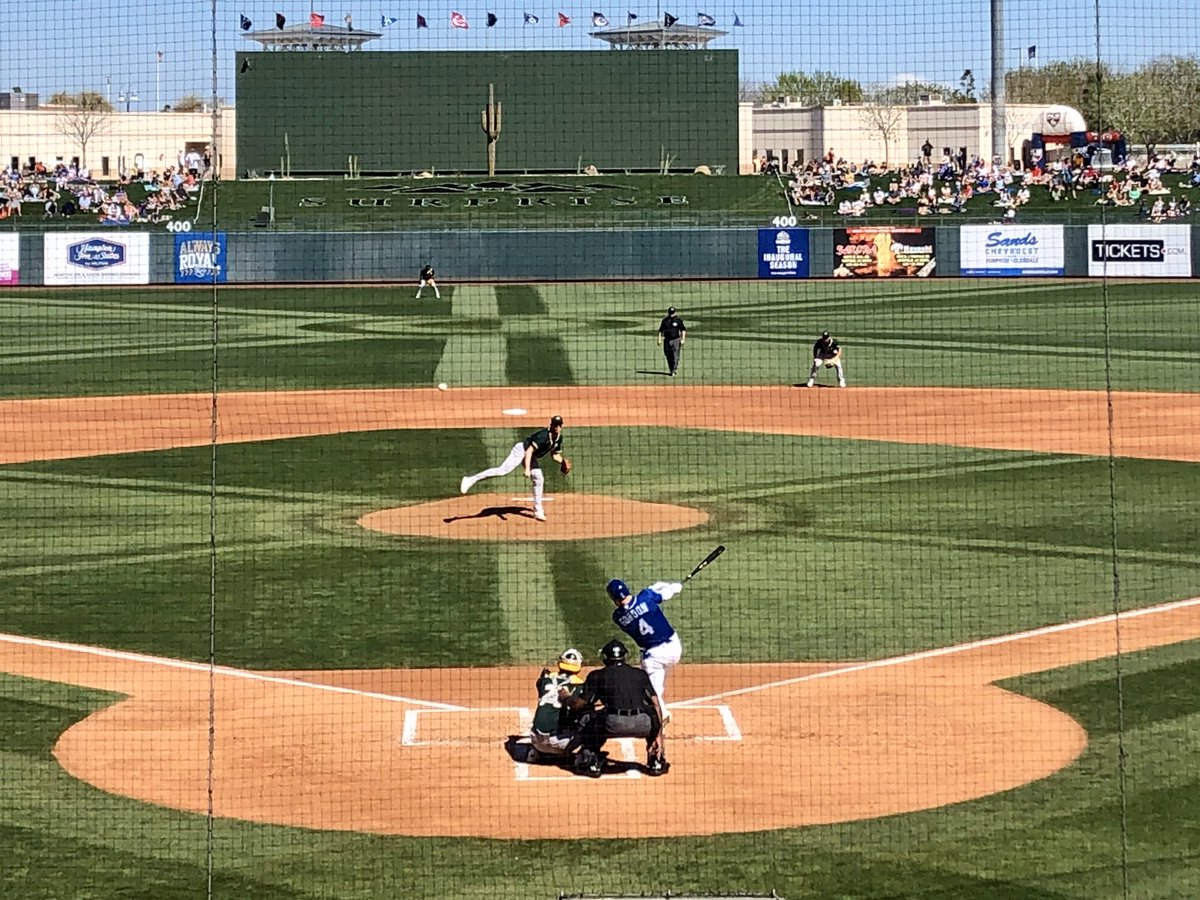JoeFonzi's tweet photo. Greetings from Surprise, AZ.  Half of the A’s here today playing the Royals. https://t.co/iS8M8aUe4w