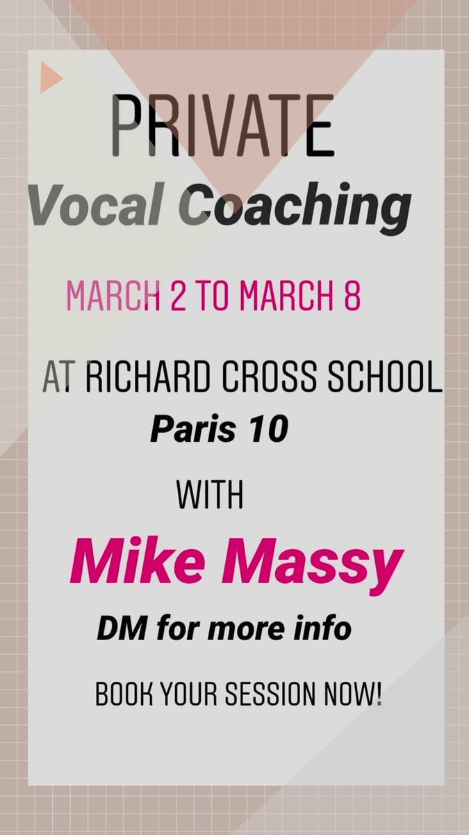 Massyholics's tweet photo. Welcome back @VoiceMattersWS 🤞🏼❤
__
✍️🏼Book your session now!
@mike_massy will be giving private coaching sessions at the @EcoleCross in Paris 10 from March 2nd to March 8! 😎
👇🏼
https://t.co/M9wrJoKGWb
__
#MikeMassy #vocaltechnique #RichardCross #Vocals #vocalcoach #Voice #Paris https://t.co/CyUvODjdL1