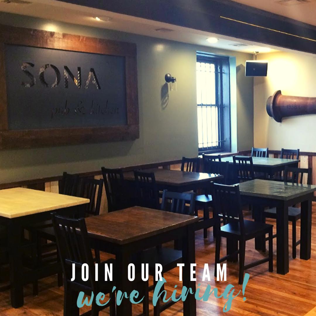 Looking for dedicated &amp; experienced folks to join our team here at #SonaPubKitchen 🍴FOH &amp; BOH positions available, simply stop in with a copy of your resume to apply in person!