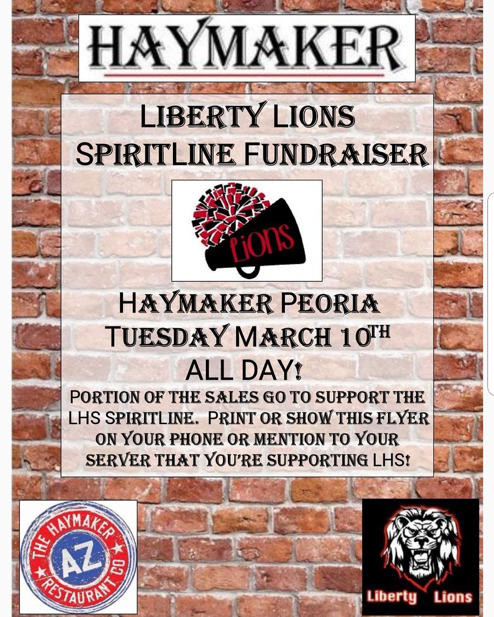 sspiritline's tweet photo. Stop by @haymakeraz Peoria March 10th and support LHS Spiritline! https://t.co/LcharRLjUq
