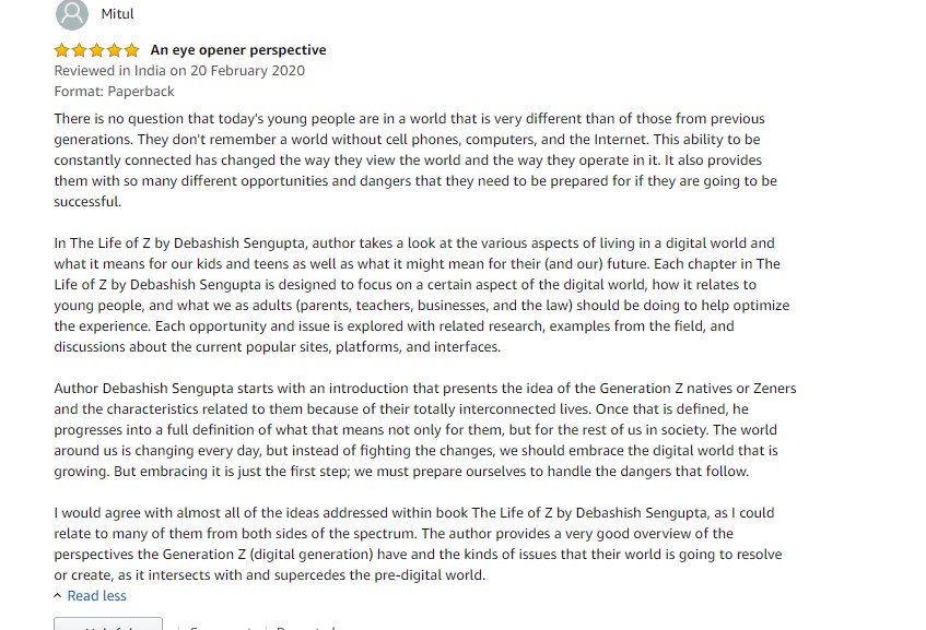 d_sengupta's tweet photo. Such reviews by unknown readers on #amazon just lights up my day.

If you have read my book #thelifeofz spare a moment to post a review on Amazon - https://t.co/ILCRl7aXTh

#Kids #adolescents #teenagers #generationz #behaviour #lifeexperiences  
@SAGEPubIndia  @shafinasegon https://t.co/txoom1HeWN