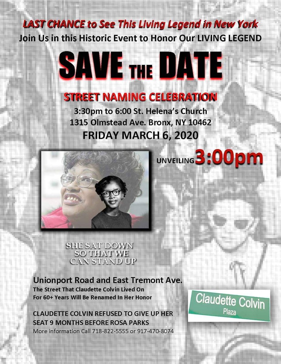 BxEU4J's tweet photo. Honoring #ClaudetteColvin in the Bronx. Street renaming 3pm. #youthvoice  #blmatschoolnyc #peacedecember @MOREcaucusNYC @nycASID @MATTtheG @TeensTakeCharge @integratenyc @Blm_edu_nyc @nycASID @leoniehaimson @CEJNYC @AQE_NY https://t.co/pqawmfyEoC