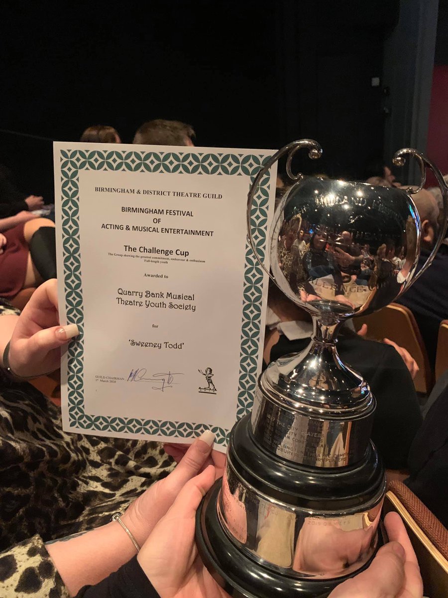 WE DID IT!! We won The Challenge Cup for the 2nd consecutive year for our production of Sweeney Todd. We are proud of our talented group. Well done! A massive well done to our Mrs Lovett Darcie Edwards who was nominated for Outstanding Female Performance amongst adult nominees ☺️