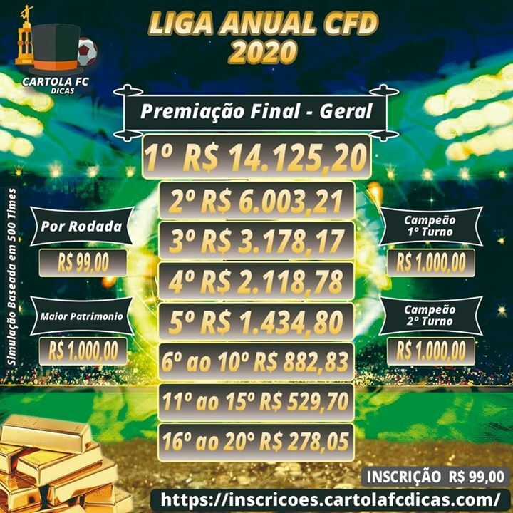 cartolafcdicas's tweet photo. Novidade: Liga Anual CFD 2020, inscrição por 99 reais. Vai encarar? https://t.co/JgDak8INvB https://t.co/EU78P9u0Au
