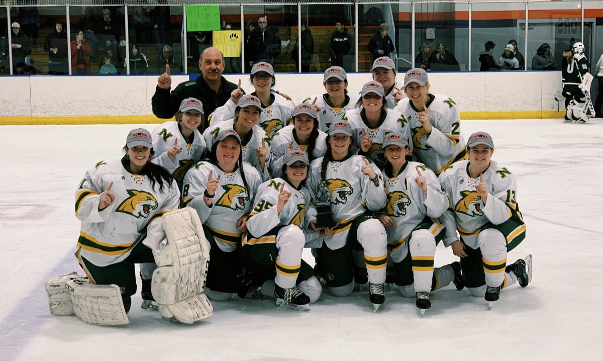 NMU_W_Hockey's tweet photo. 2020 CCWHA CHAMPIONS!! TEXAS BOUND!! https://t.co/vrM3OSz7DJ