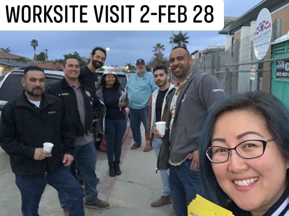 carolkimSD's tweet photo. Whether it’s early morning worksite visits that start before sunrise to handbill workers, weekend precinct walks, or press events for candidates and ballot measures that support working families, when we make the ask, our members answer the call. #BecauseHope #ForOurFuture #1u https://t.co/WJ0e5T18Nc