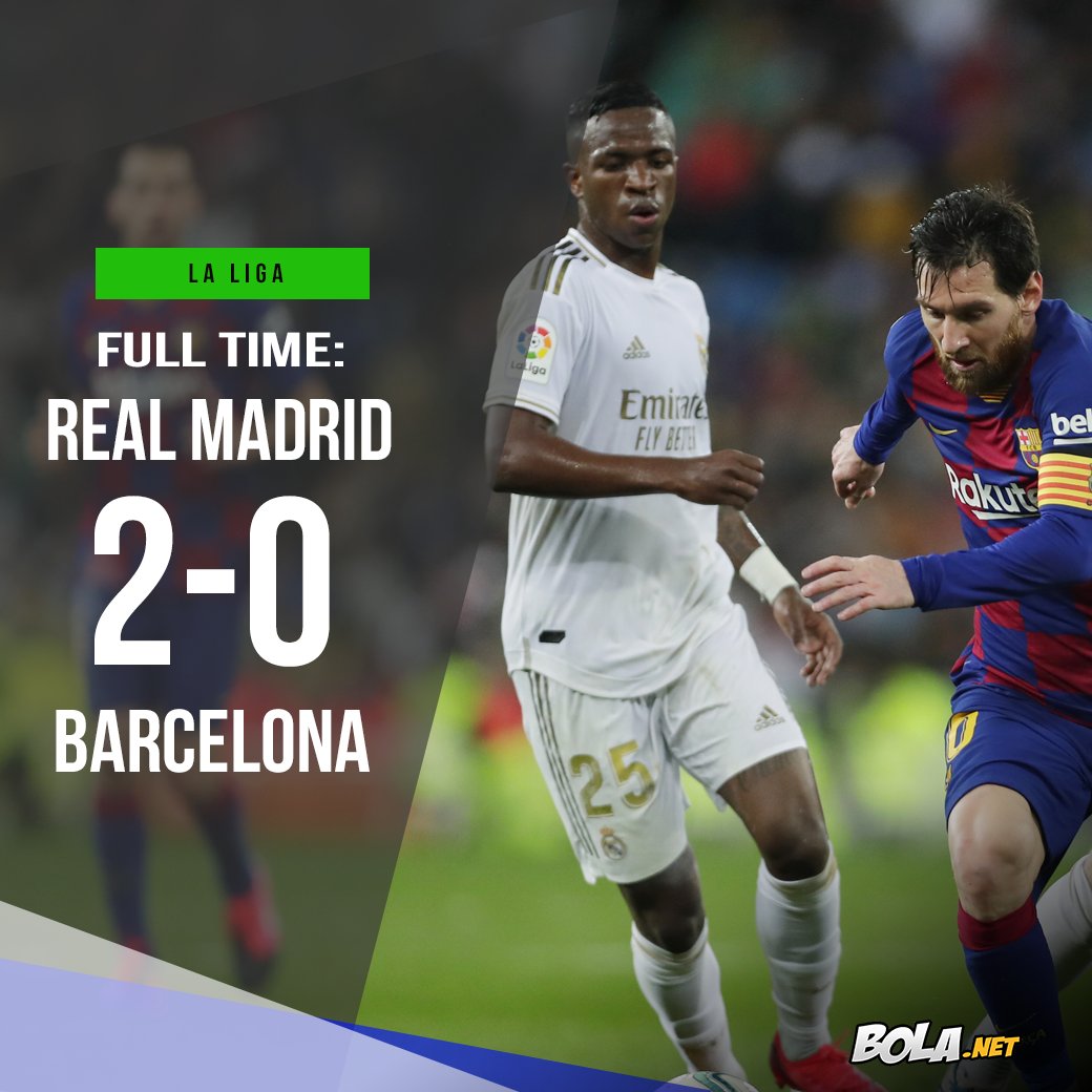 Bolanet's tweet photo. #LiveBolanet FT: Real Madrid 2-0 Barcelona (71' Vinicius, 90+2' Mariano Diaz) | Possessions: 44%-56% | Shots: 13-9 | Tackles: 18-21

Bungkam Barcelona, Los Merengues Ambil Alih Puncak Klasemen La Liga https://t.co/CQBgRHoy1s